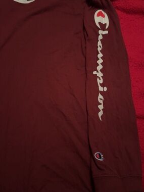 Champion Burgundy Long Sleeve Script Sleeve Tee